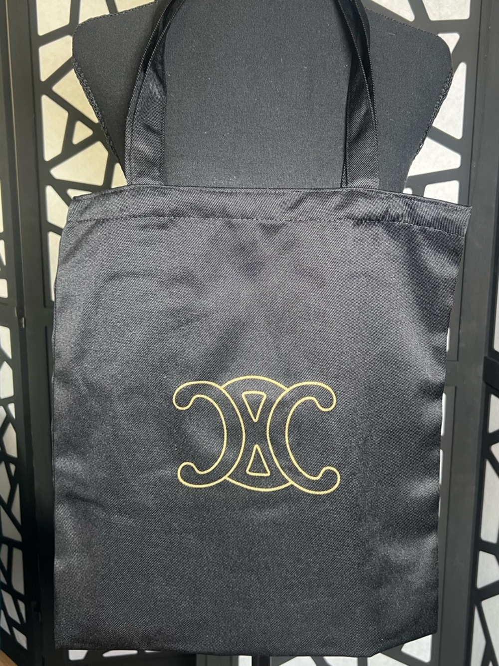 Celine Troimphe Gold logo black canvas tote bag GWP. NWOT